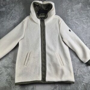 1 Madison Expedition Jacket Womens XL White Sherpa Teddy Coat Hooded Knit Cuffs
